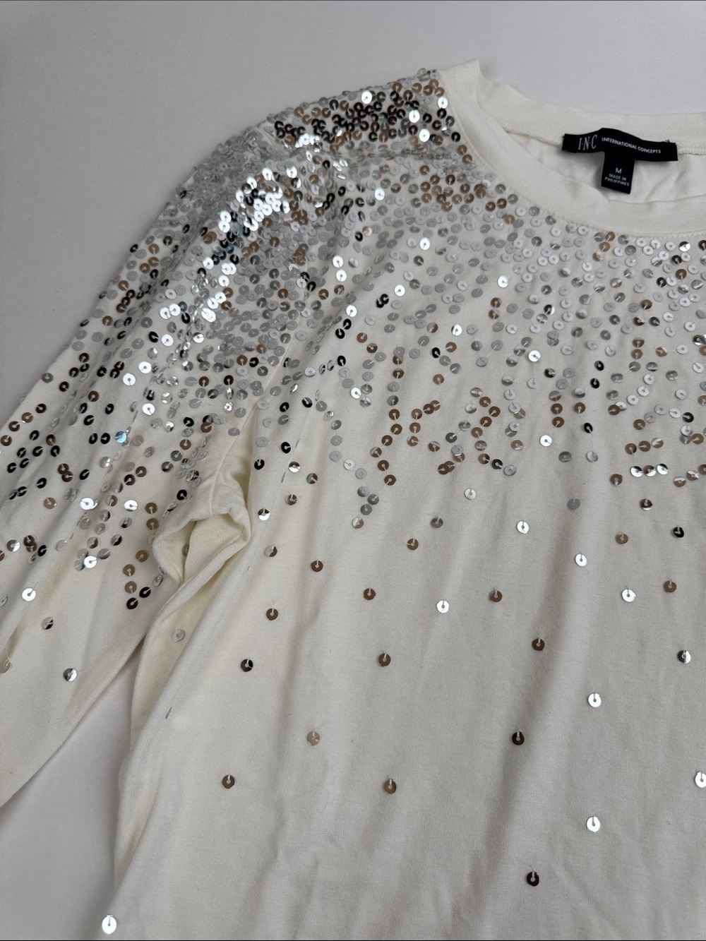 INC Long Sleeve Top with Silver Sequin Accents - Picture 3 of 5